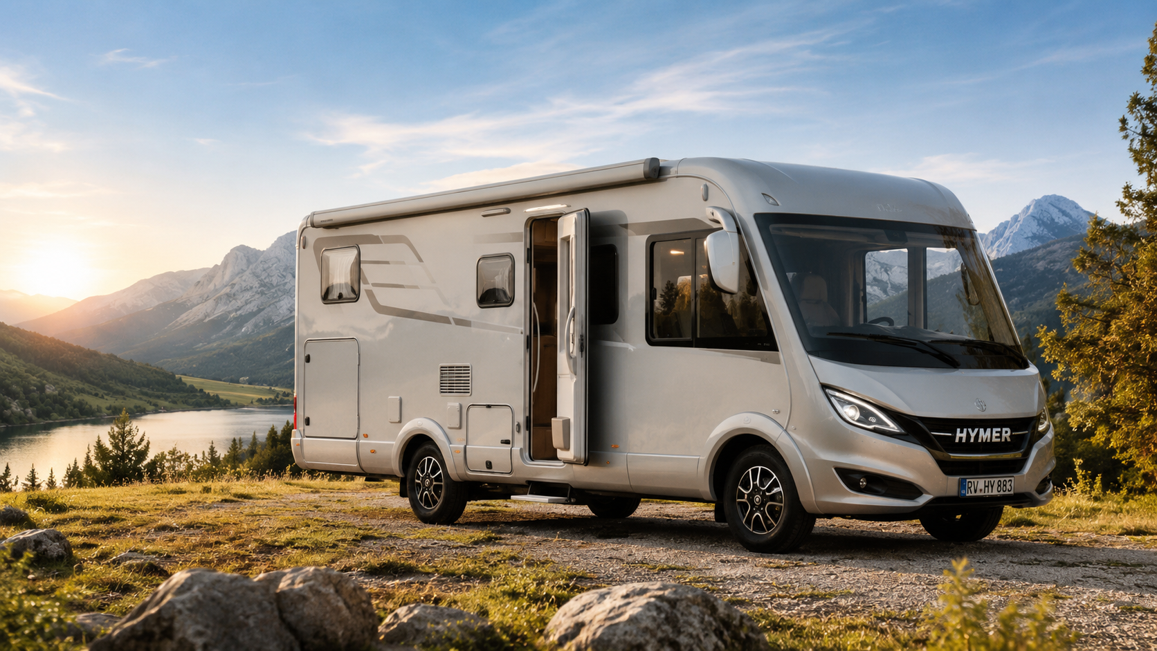 Camping car en pleine montagne avec un espace de vie aménager 