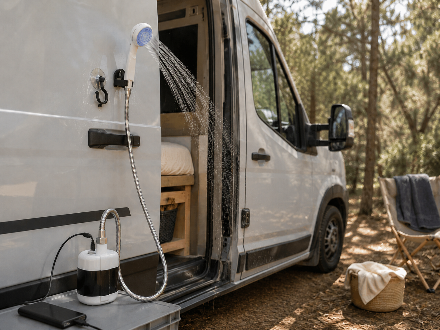 Pratique et facile à installer, cette douche portable USB est idéale pour les voyages en camping-car, van aménagé, caravane ou mobil-home. Elle permet de se doucher en extérieur, rincer du matériel, nettoyer les pattes d’un animal ou laver des accessoires après une sortie.