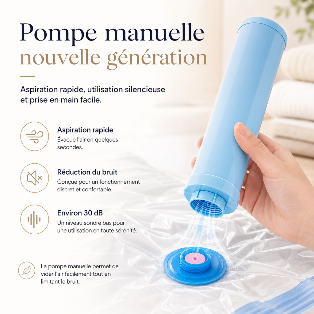 Optimisez votre rangement avec ces sacs sous vide réutilisables, parfaits pour le linge, les couettes et les vêtements. Ils protègent de l’humidité, de la poussière et des odeurs tout en économisant jusqu’à 75 % d’espace.