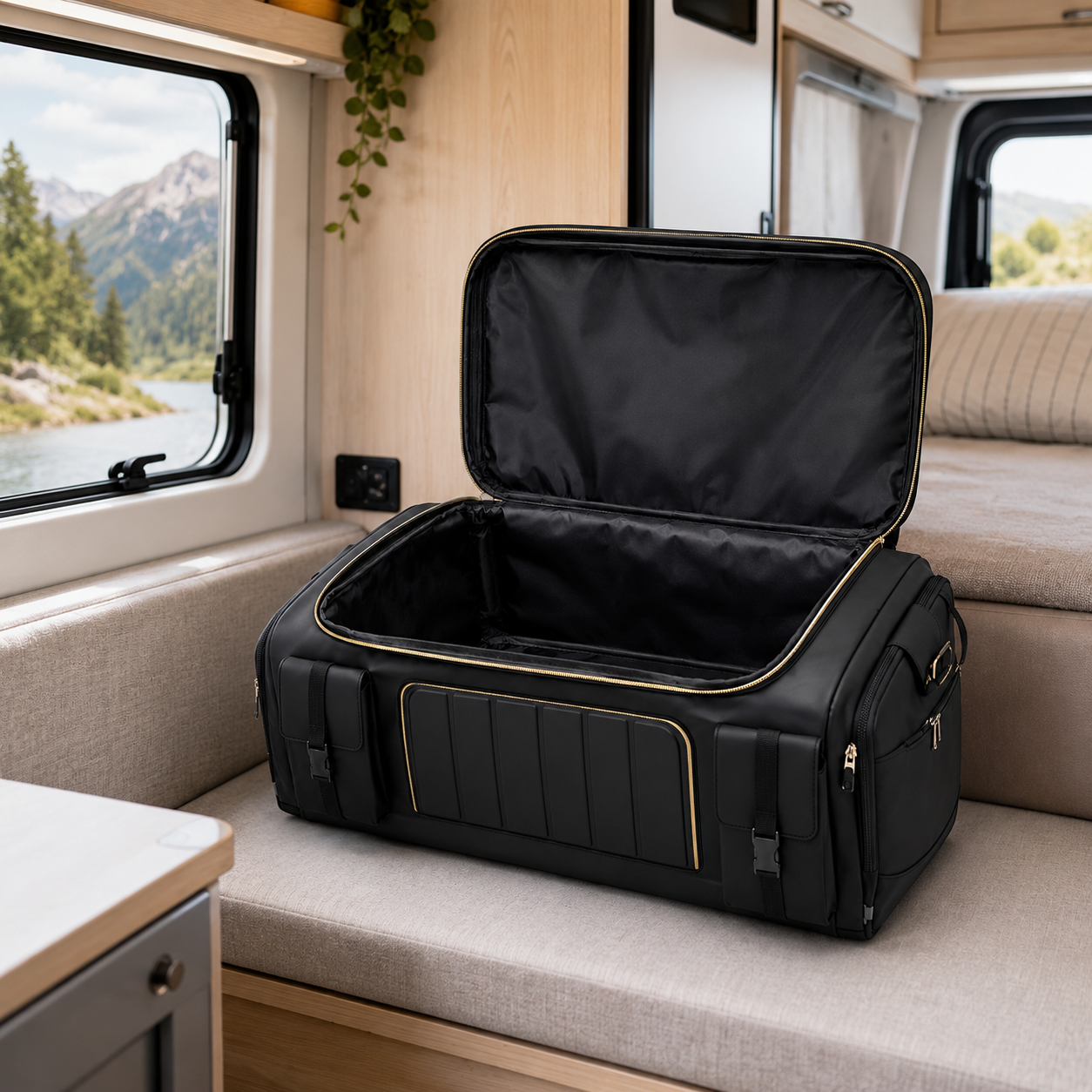 Organisateur de coffre 70L pratique et spacieux, idéal pour ranger vos affaires en voiture, camping-car, van aménagé ou mobil-home. Grâce à sa grande capacité, il permet de garder vos équipements de voyage
