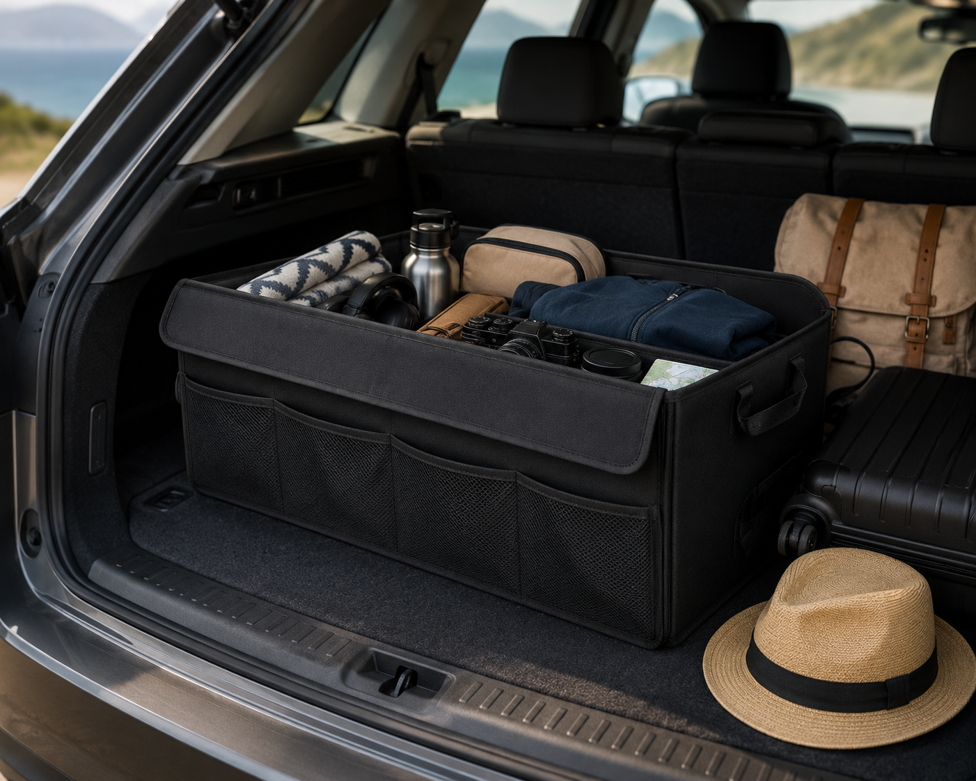 Organisateur de coffre pliable noir parfait pour un coffre organisé