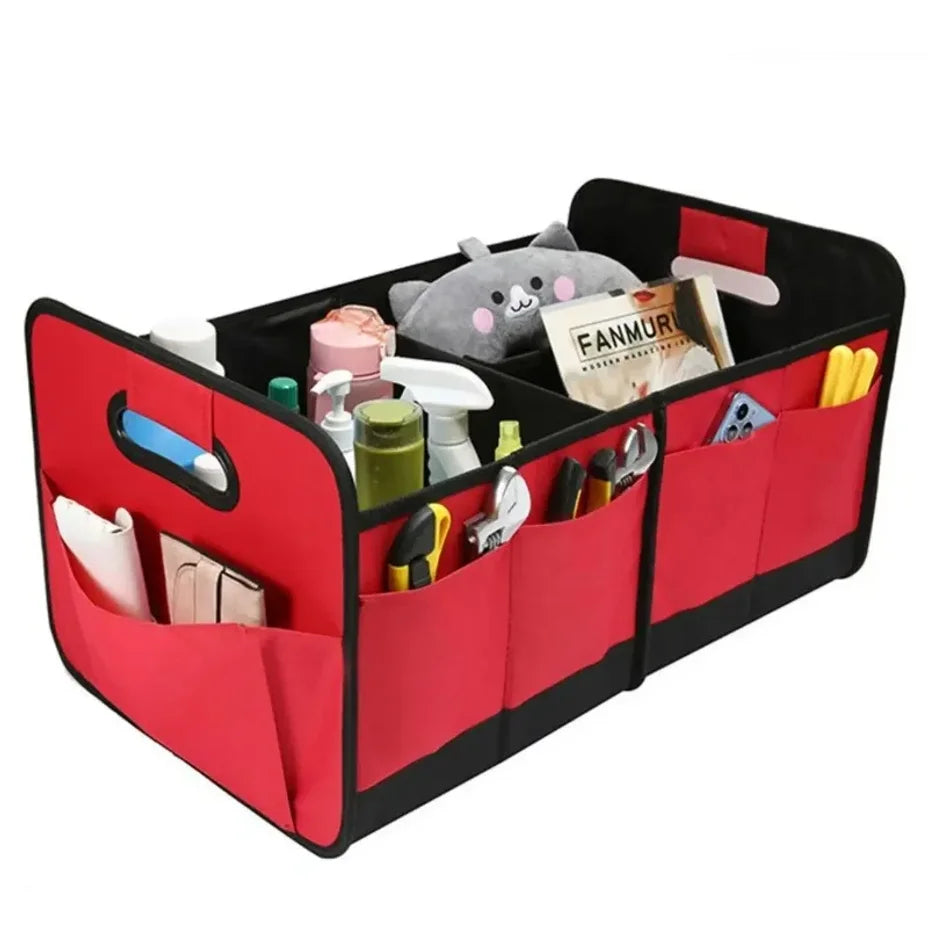 Organisateur de coffre pliable rouge bien rempli