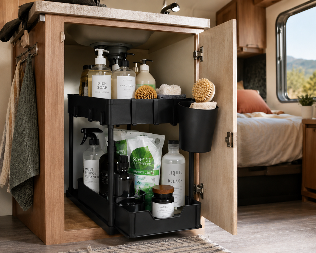 Rangement multifonction pour van et camping car, prend peu de place