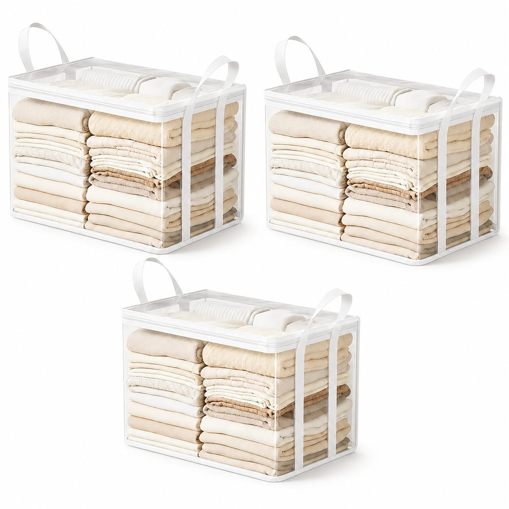 Sac de rangement transparent d'un van pour un gain de place et un rangement optimal.
