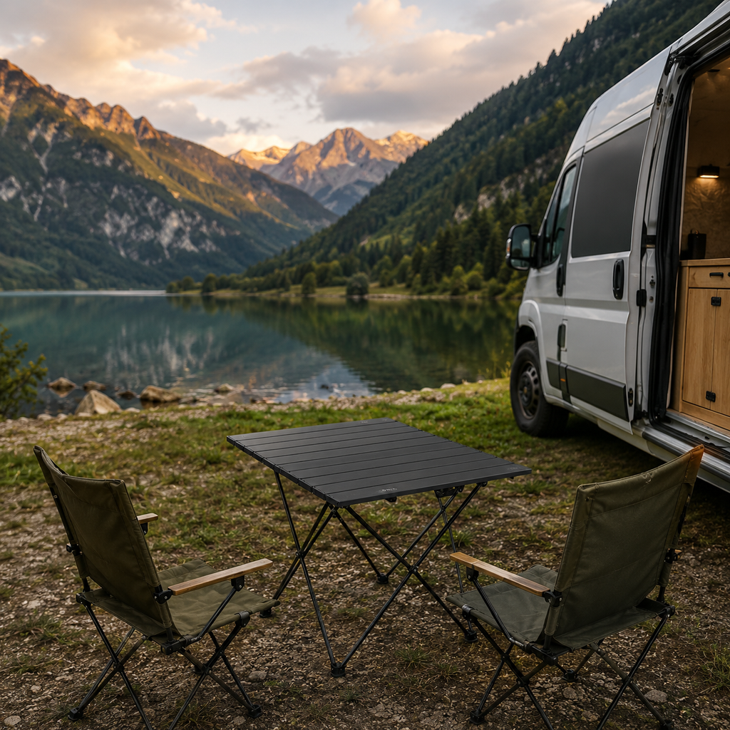 Table de camping car et van supporte du poids, solide et pratique 