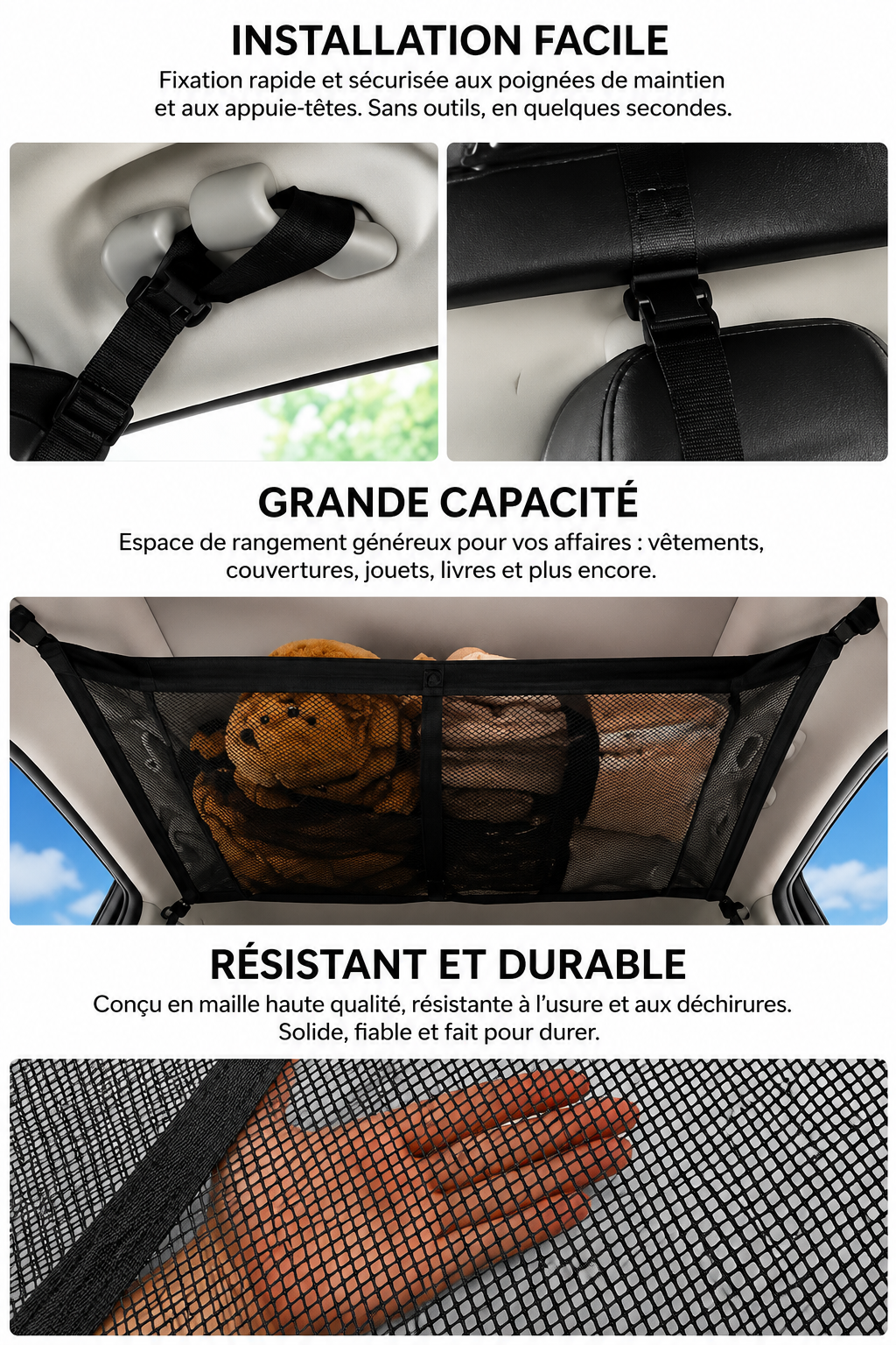  filet de rangement de toit avec une grande capacité résistant et durable